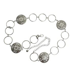 New Round metal concho chain belt Sliver Tone western boho tooled cowgirl floral